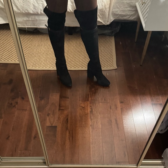 Black suede tall over the knee boots with a block heel - Picture 2 of 5